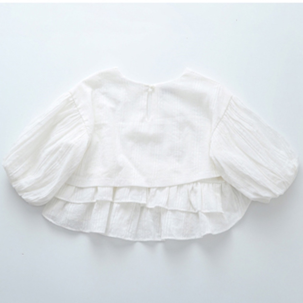 Girls Long Bell Sleeve Ruffle Cotton Blouse Shirts - Picture 2 of 2